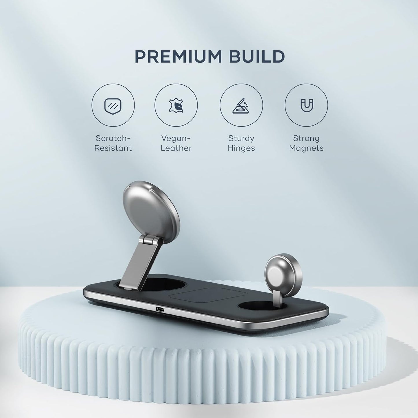 Qi2 Trio Wireless Charging Pad, 3 in 1 Wireless Charging Station, Qi2 15W Fast Charger for Iphone 17/16/15/14/13/12, 5W for Airpods and 5W for Apple Watch