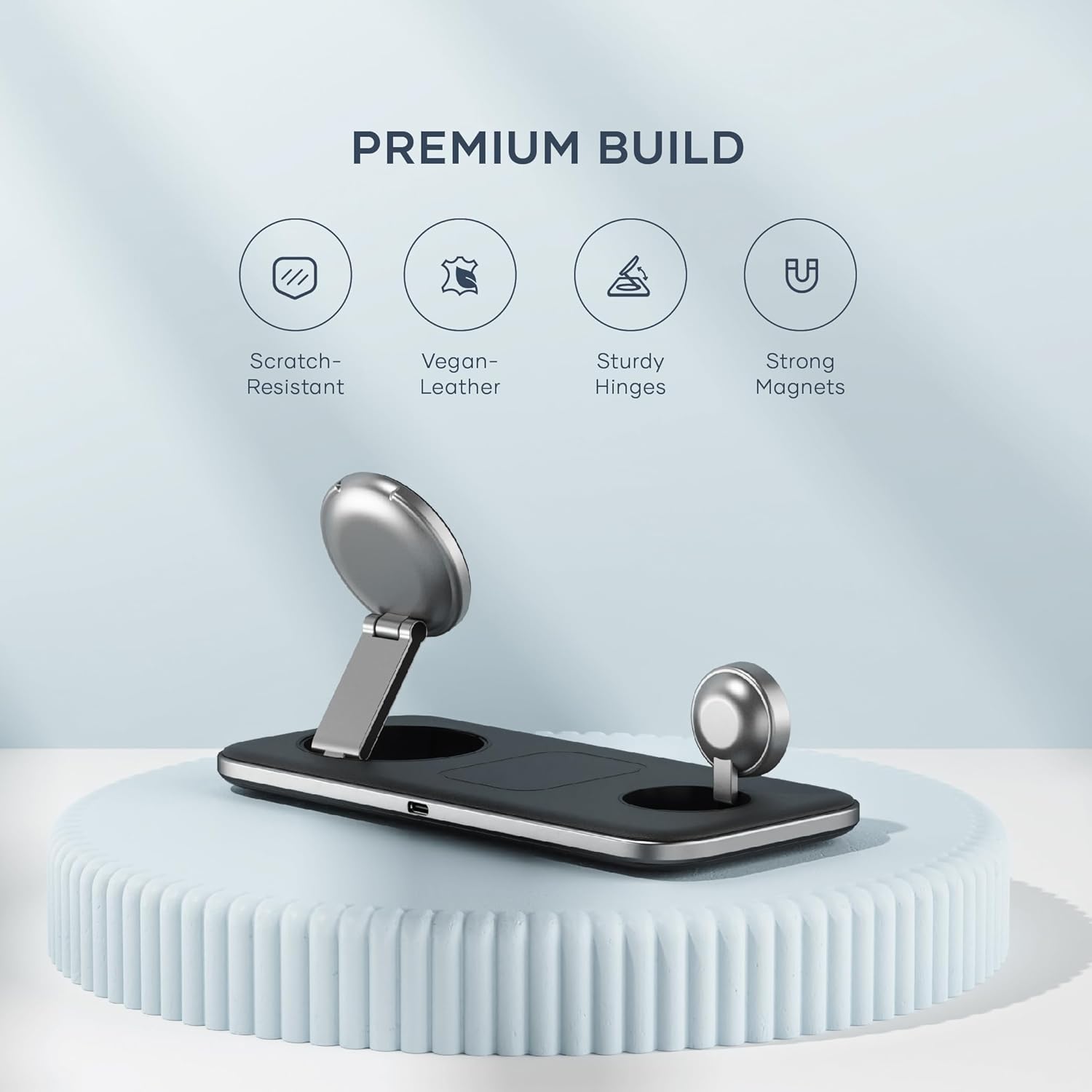 Qi2 Trio Wireless Charging Pad, 3 in 1 Wireless Charging Station, Qi2 15W Fast Charger for Iphone 17/16/15/14/13/12, 5W for Airpods and 5W for Apple Watch