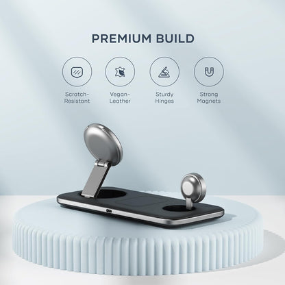 Qi2 Trio Wireless Charging Pad, 3 in 1 Wireless Charging Station, Qi2 15W Fast Charger for Iphone 17/16/15/14/13/12, 5W for Airpods and 5W for Apple Watch