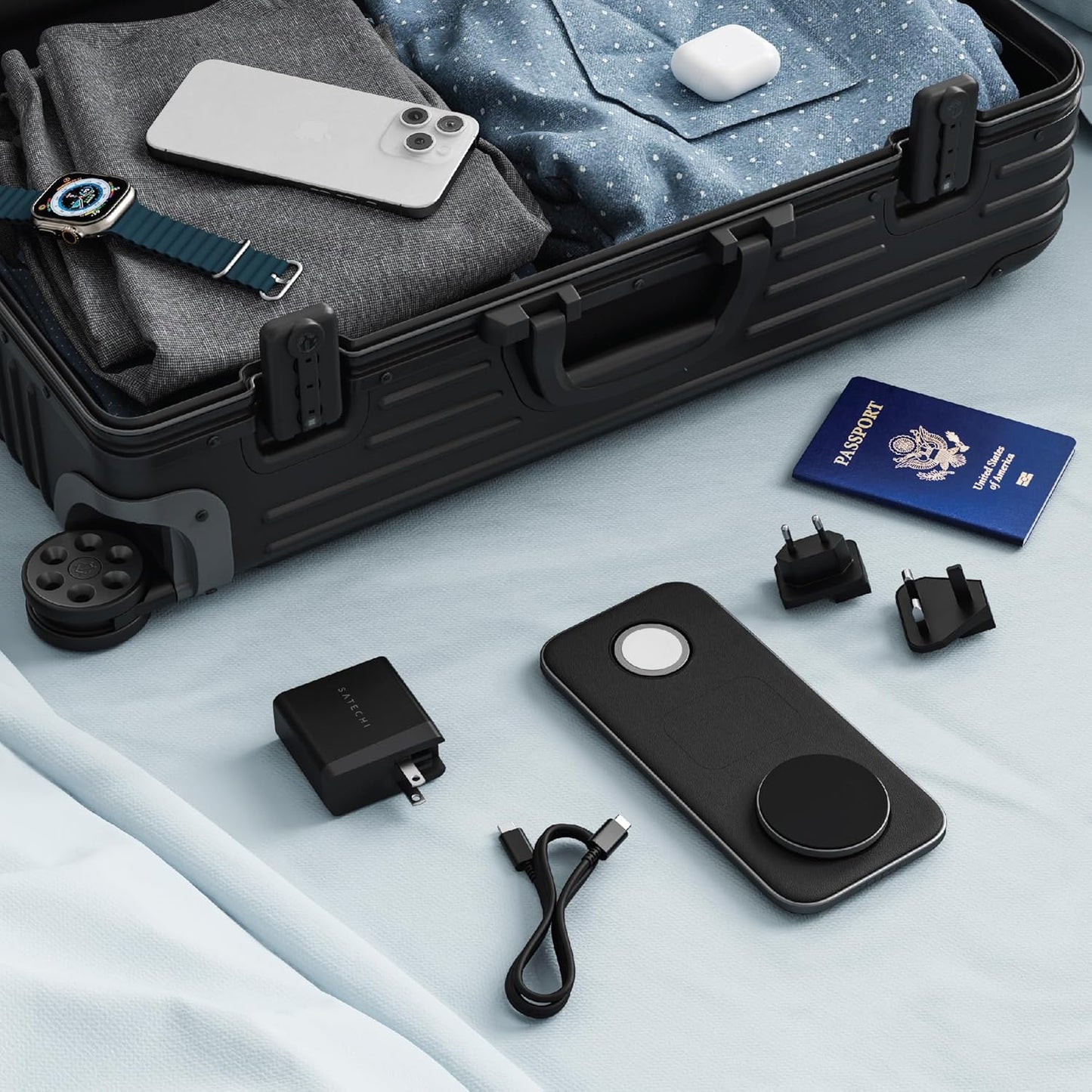 Qi2 Trio Wireless Charging Pad, 3 in 1 Wireless Charging Station, Qi2 15W Fast Charger for Iphone 17/16/15/14/13/12, 5W for Airpods and 5W for Apple Watch