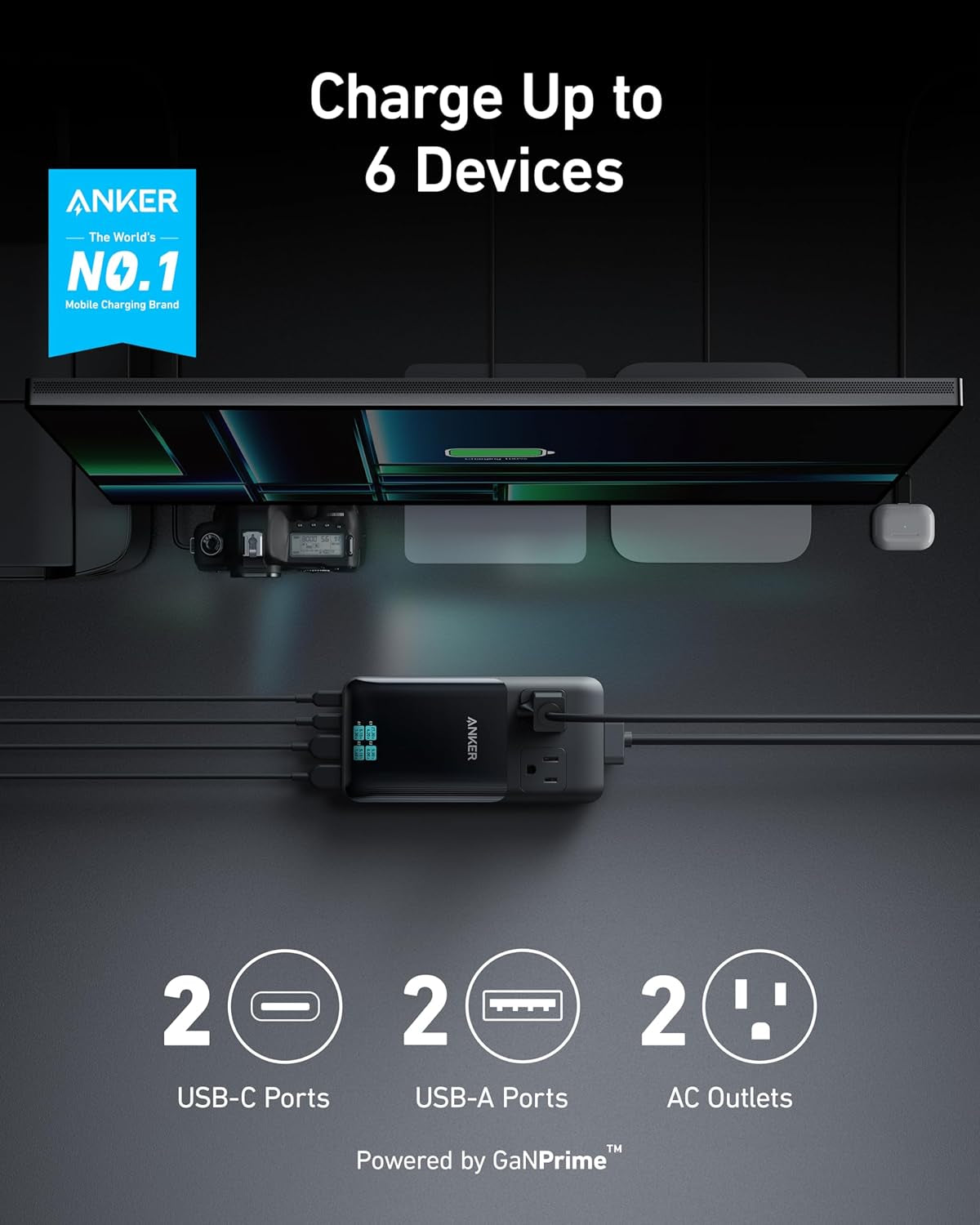 Prime 6-In-1 USB C Charging Station, 140W Compact Power Strip for Work and Travel, 5 Ft Detachable Extension Cord with 6 Ports, for Iphone 15/15 Plus/15 Pro/15 Pro Max(Non-Battery, Non-Wireless)